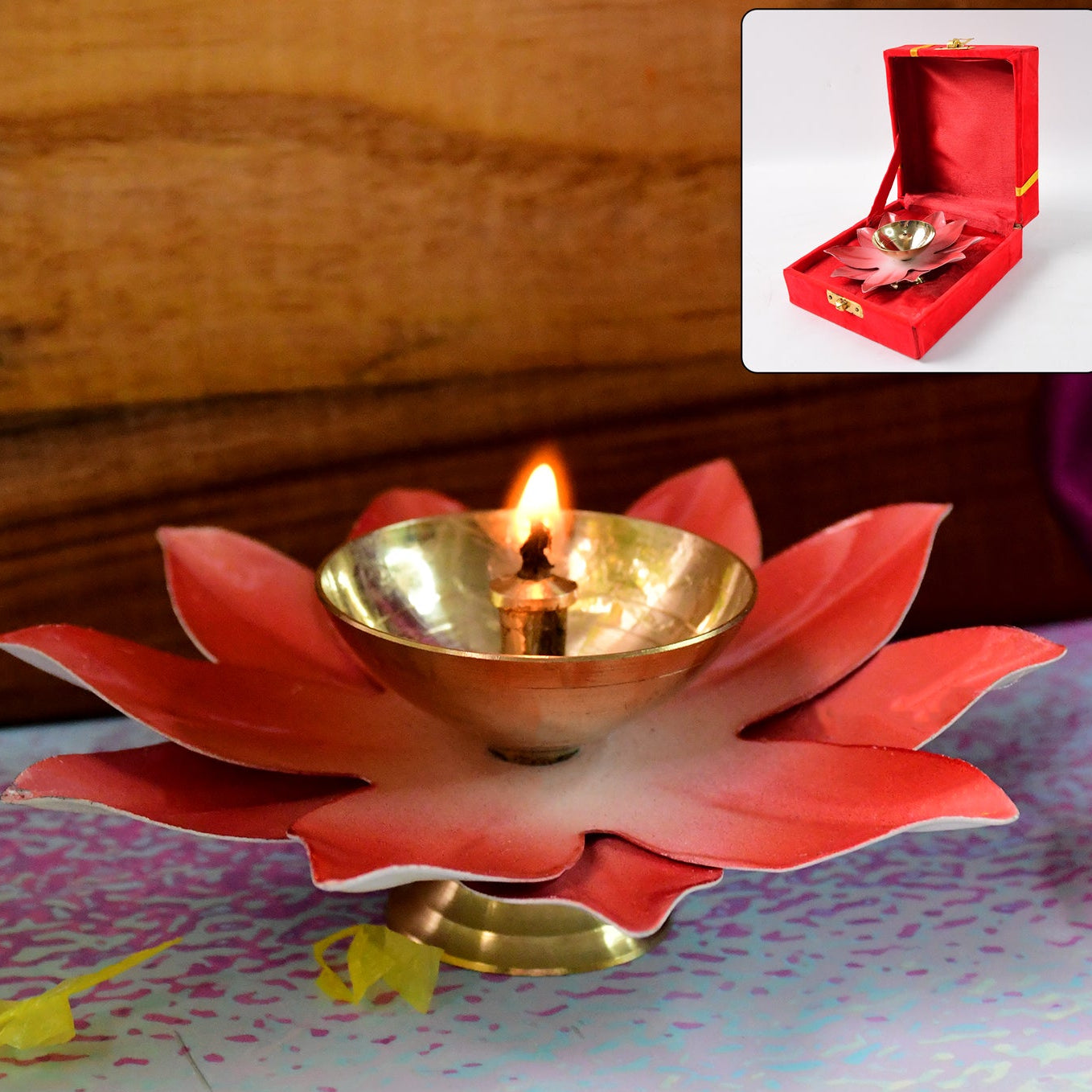 Lotus Brass Oil Diya - 1 Pc, Decorative Pooja Lamp - Happy Price - Image 1