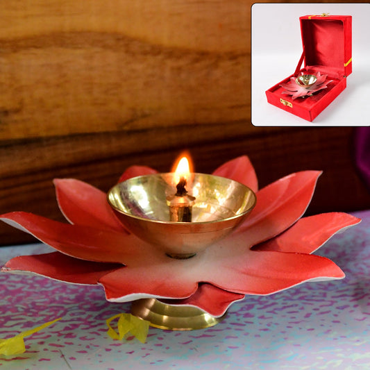 Lotus Brass Oil Diya - 1 Pc, Decorative Pooja Lamp - Happy Price - Image 1