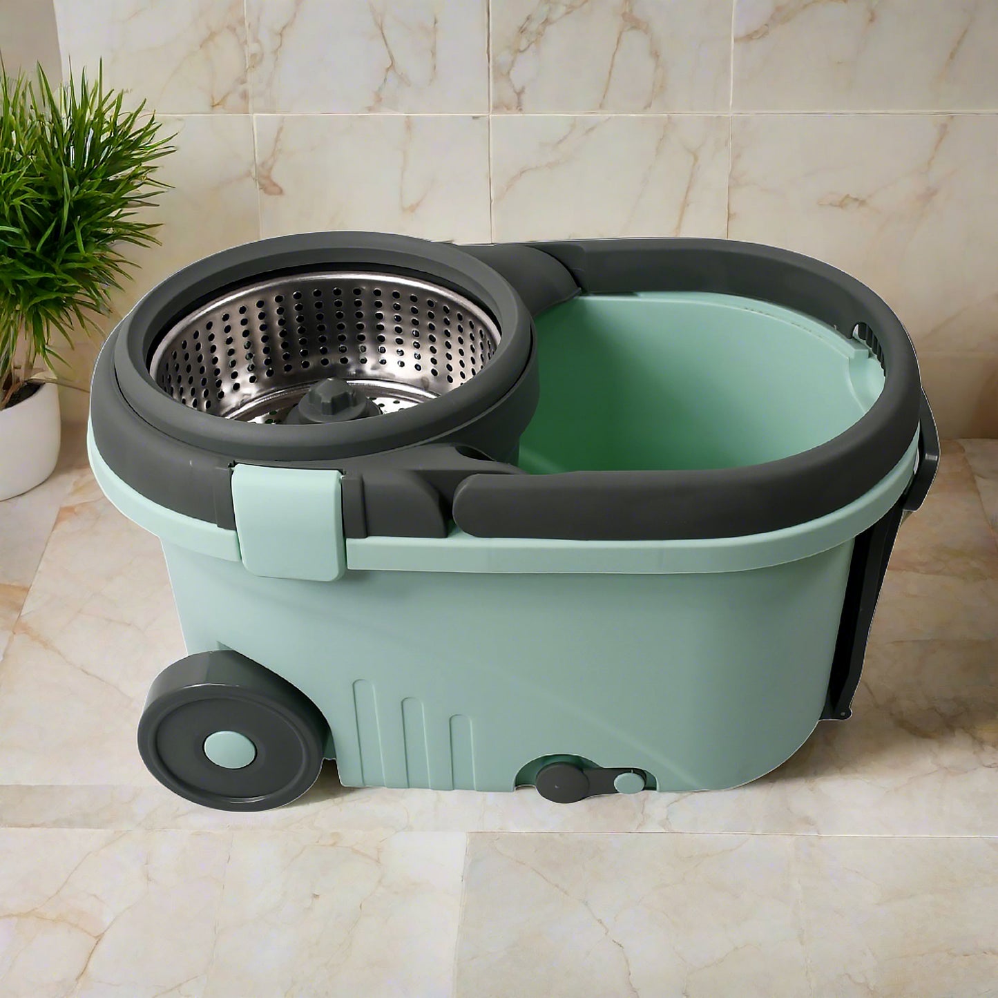Ganesh Quick Spin Mop Steel Spin Bucket Floor Cleaning Easy Wheels  Big Bucket Floor Cleaning Mop With Bucket 2 Micro Fiber Head  Refill - Happy Price - Image 3