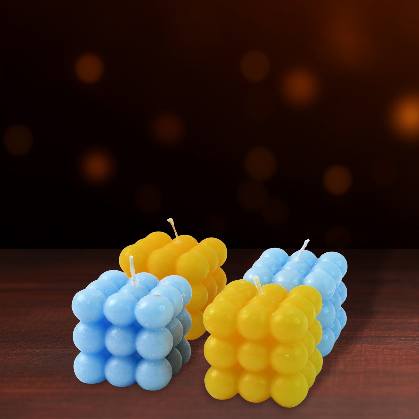 Set of 4 Colorful Cube Wax Candles - Blue & Yellow Decorative Accent - Happy Price - Image 4