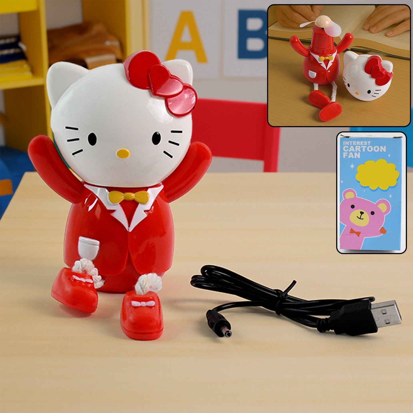 Usb Cartoon Character Mini Table Fan For Kids (1 Pc) - Happy Price - Image 2