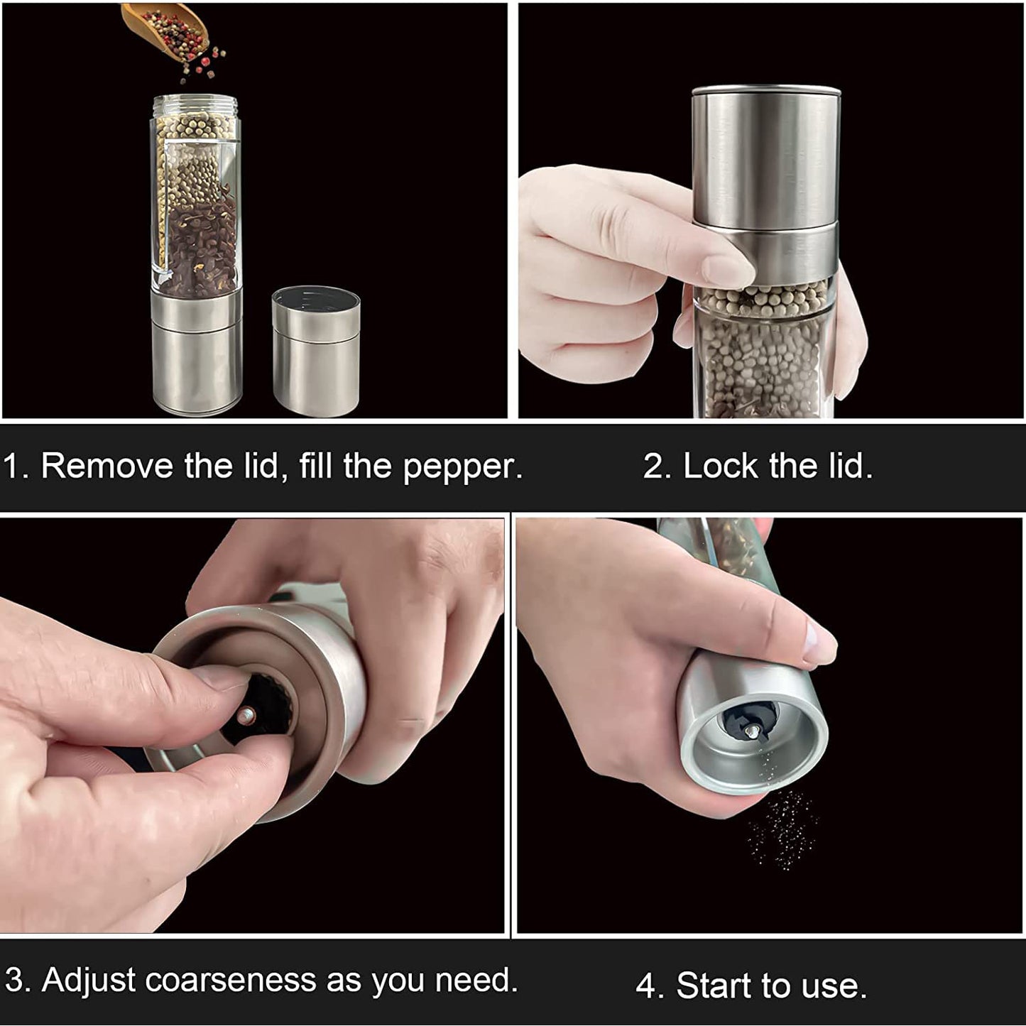 2-in-1 Stainless Steel Salt and Pepper Grinder with Adjustable Coarseness - Happy Price - Image 2