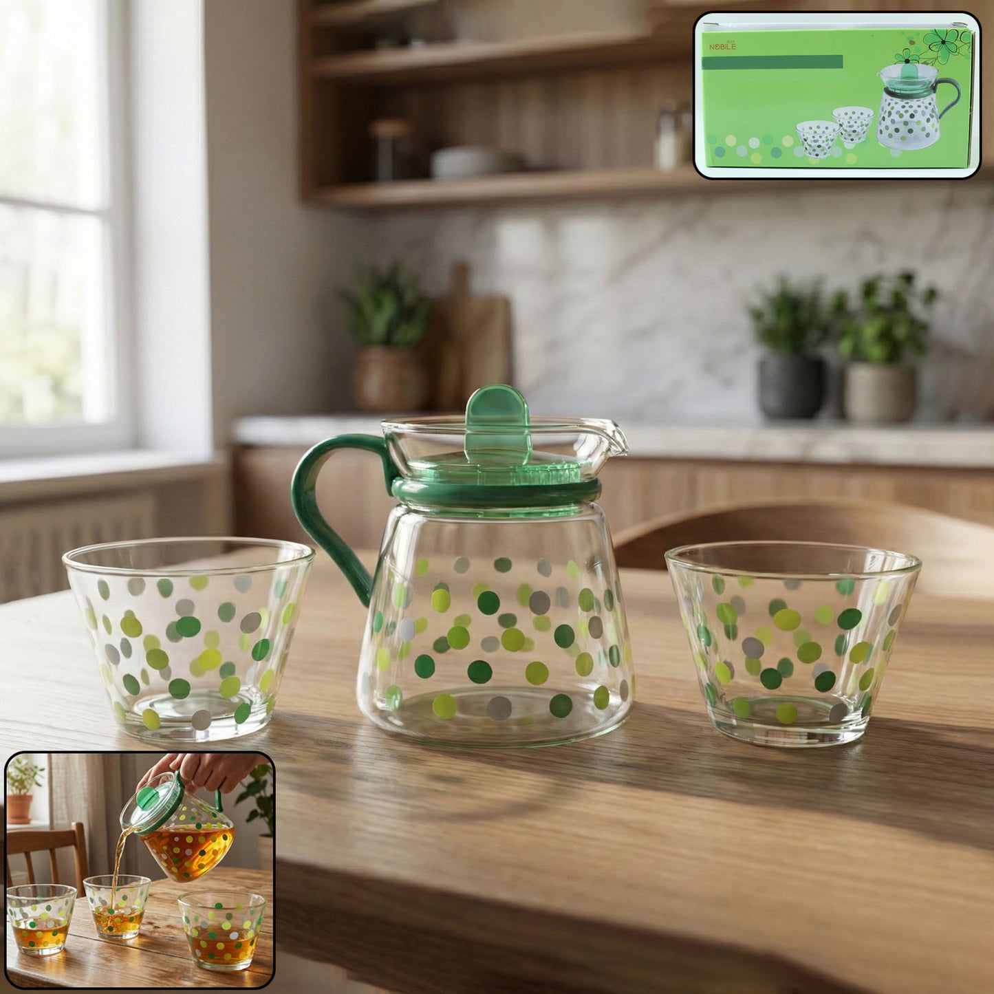 Glass Tea Pot and Cup Set - Polka Dot Design (1 Set) - Happy Price - Image 2