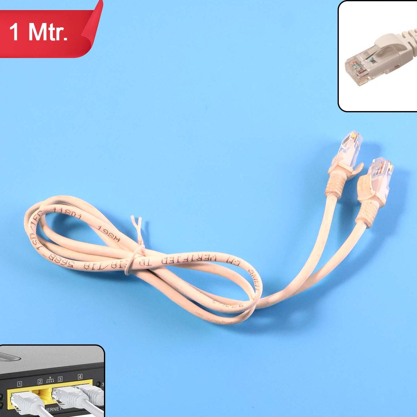 1 Meter Ethernet LAN Cable with RJ45 Connectors - Stable Network Patch Cord (1 Pc) - Happy Price - Image 1