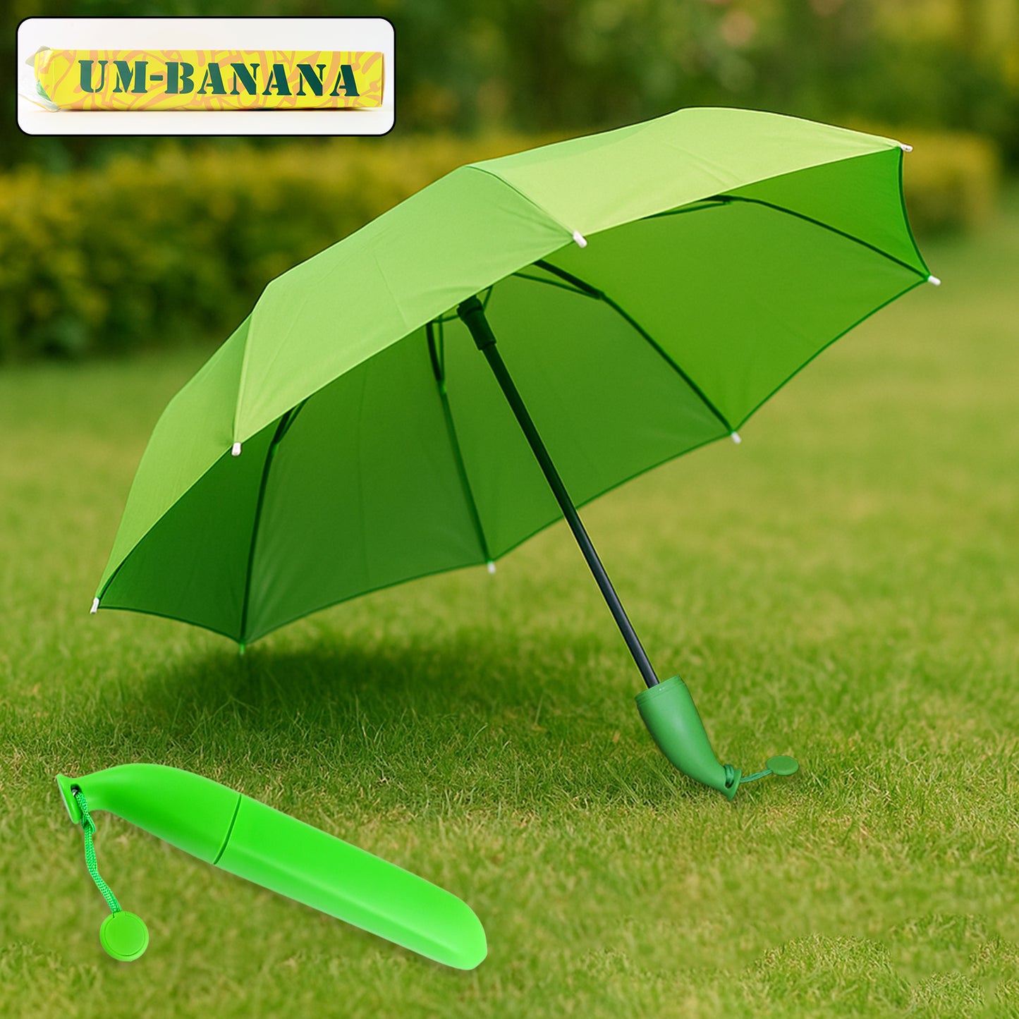 Green Stylish Banana Shaped Mini Foldable Umbrella - Happy Price - Image 2