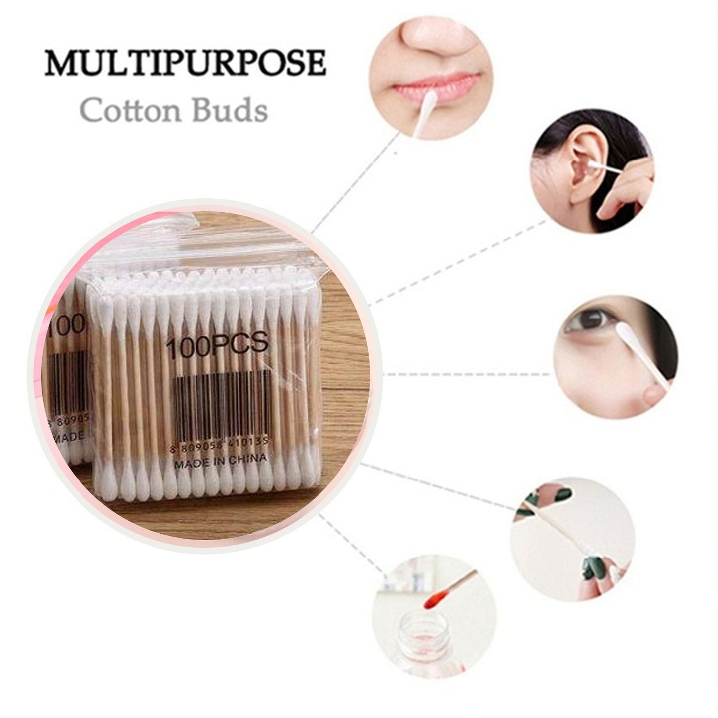 Cotton Swabs Bamboo With Wooden Handles For Makeup Clean Care Ear Cleaning Wound Care Cosmetic Tool Double Head Biodegradable Eco Friendly (Pack Of 20) - Happy Price - Image 6
