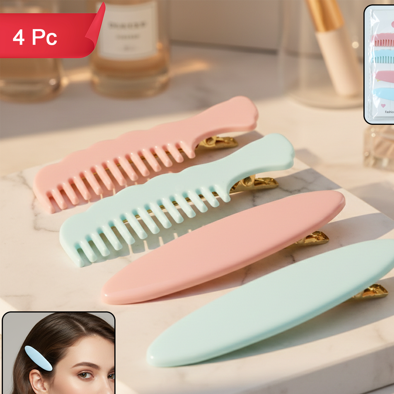 Pastel Comb Hair Clips - Pack of 4 for Women & Girls - Happy Price - Image 1