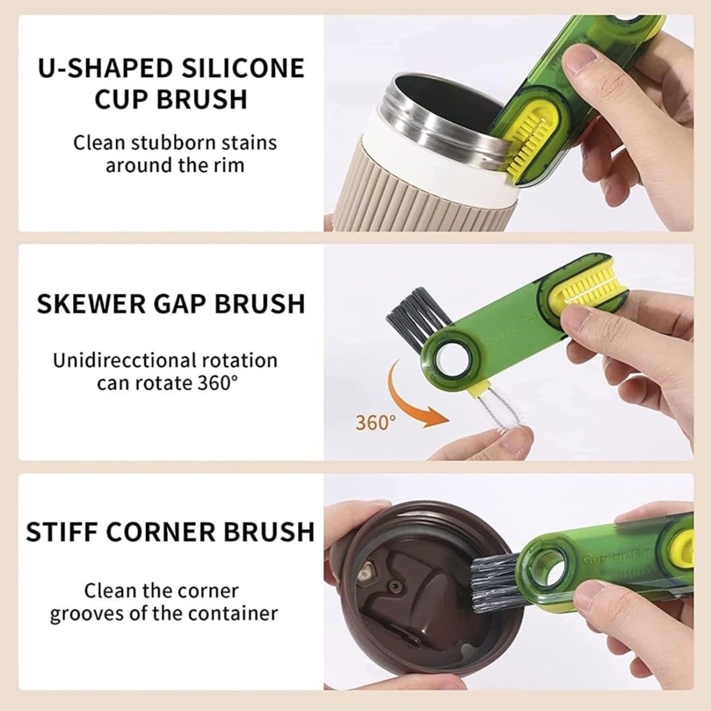 3in1 Multifunctional Cleaning Brush Bottle Cleaning Brush Cup Cleaner Brush For Bottle Cup Cover Lid Home Kitchen Cleaning Tool (1 Pc) - Happy Price - Image 3