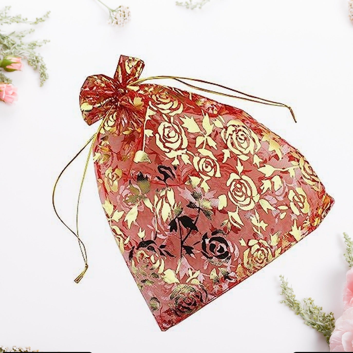 Net Fabric Drawstring Pouch For Dry Fruits Packing Organza Shagun Potli Baba Wedding Party Favor Gift Bags - Happy Price - Image 1