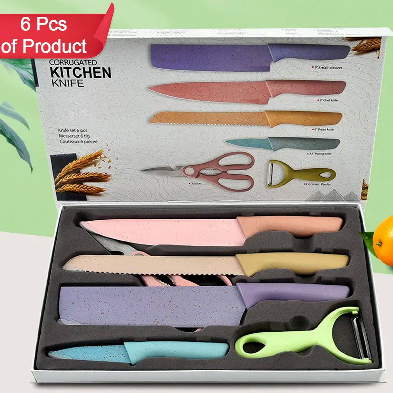 Professional Colorful Kitchen Knives Set Of 6 Pieces Non-stick Blades With High Carbon Stainless Steel Sharp Kitchen Cutting Knives Set For Slicing Paring And Cooking Chef Kitchen Knives Set - Happy Price - Image 1