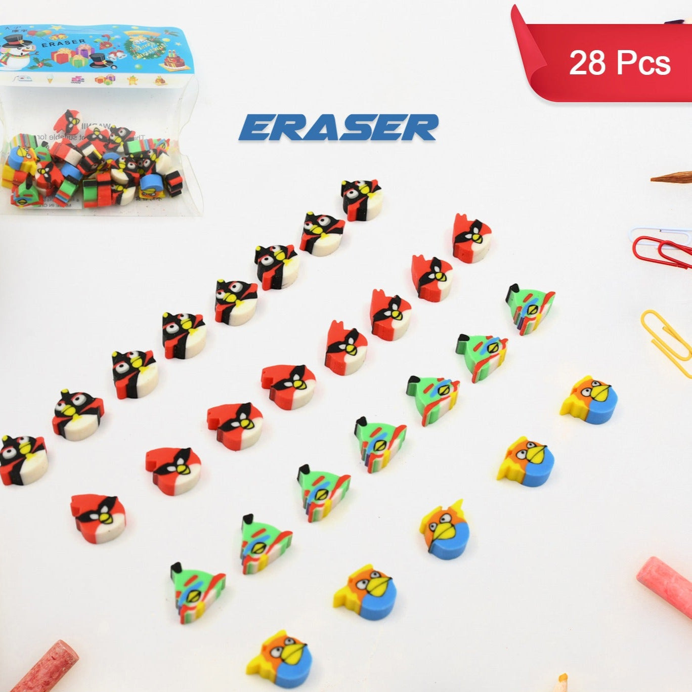 Fancy  Stylish Colorful Erasers Mini Eraser Creative Cute Novelty Eraser For Children Different Designs Eraser Set For Return Gift Birthday Party School Prize (28 Pcs In 1 Packet) - Happy Price - Image 1