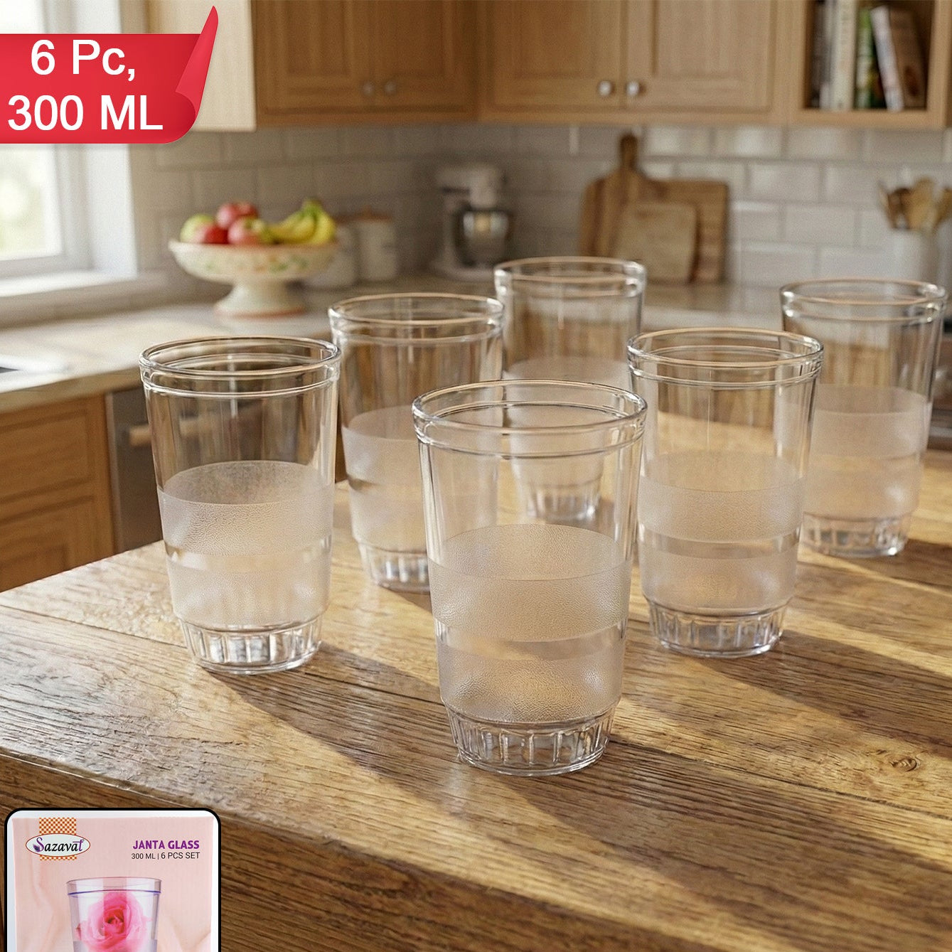 Transparent Janta Drinking Glasses - 300ml, Set of 6 - Happy Price - Image 1