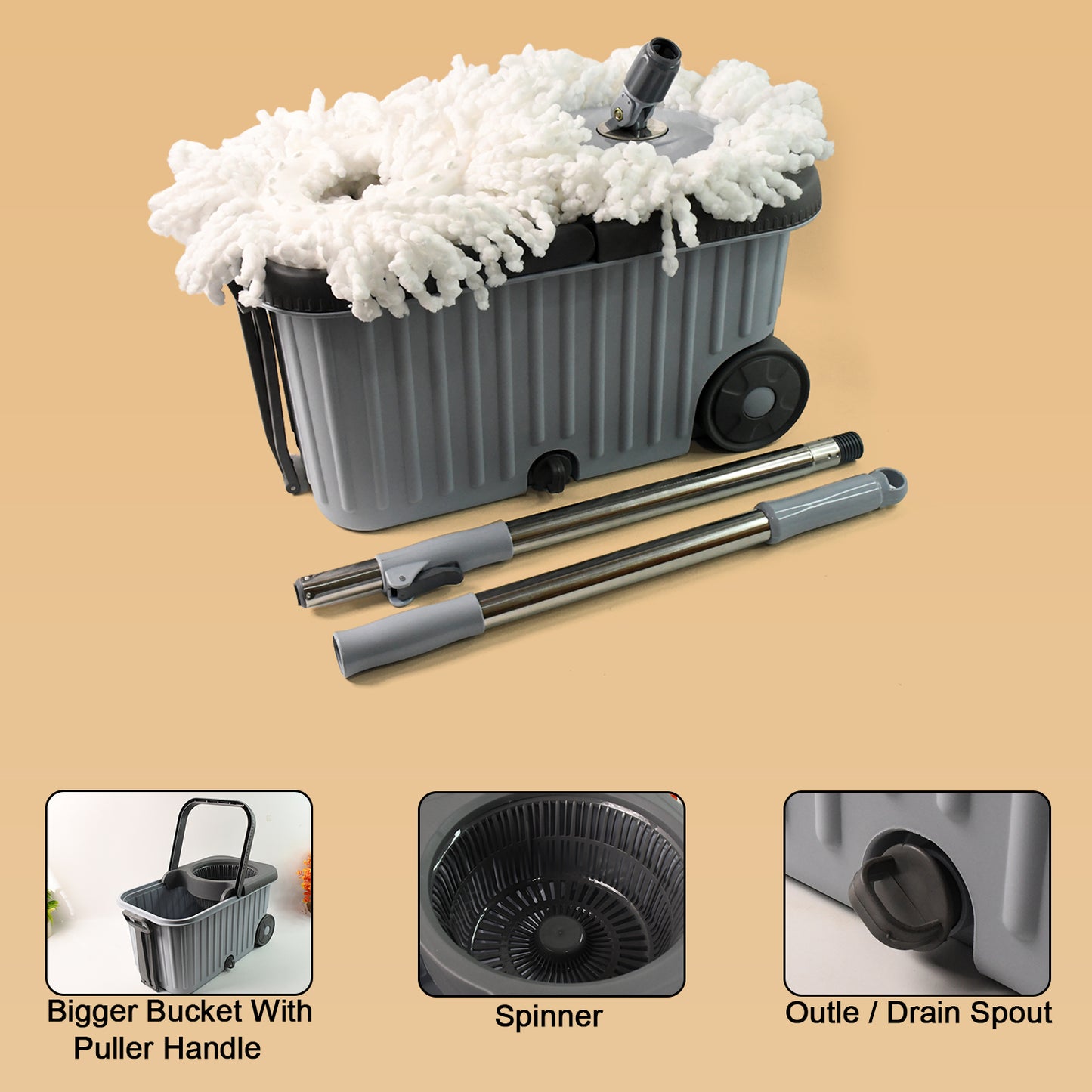 Apex Magic Spin Mop Cleaning Set With Dual Chamber Bucket  Wheels - Happy Price - Image 5