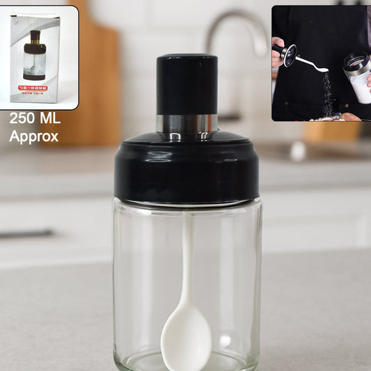250ml Glass Storage Jar with Integrated Spoon and Airtight Rotating Lid - Happy Price - Image 1