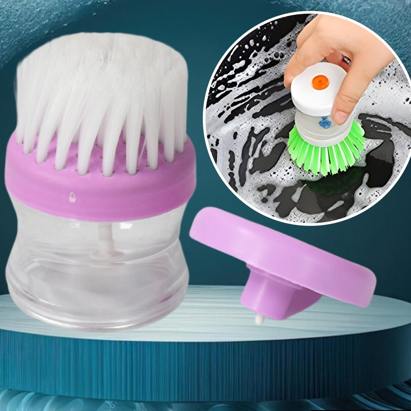 Plastic Wash Basin Brush Cleaner With Liquid Soap Dispenser (Multicolour) - Happy Price - Image 1