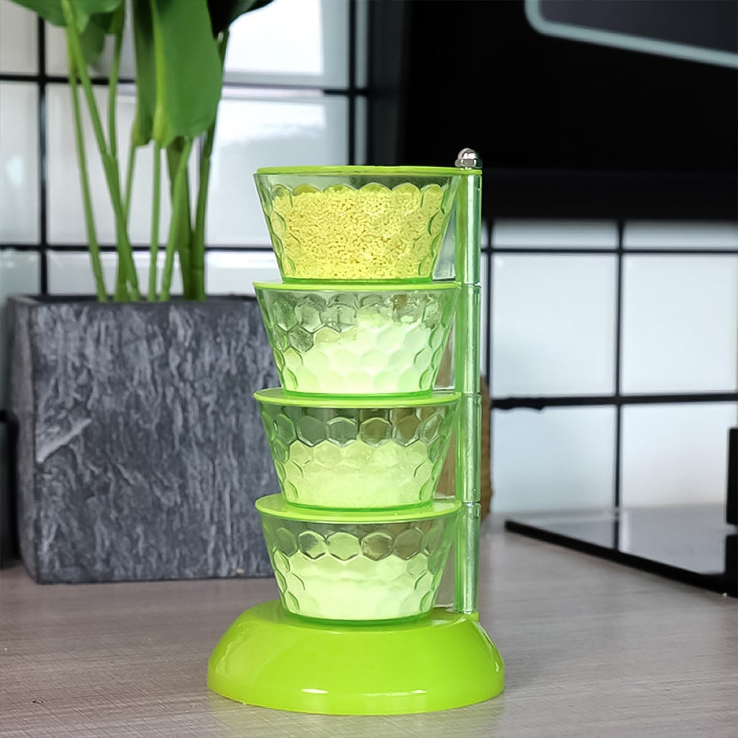 4 Layer Rotating Spice Tower with 4 Spoons - Vertical Condiment Organizer - Happy Price - Image 4