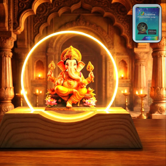 Lord Ganesha 3D Acrylic LED Night Lamp with Wooden Base - 1 Pc - Happy Price - Image 1
