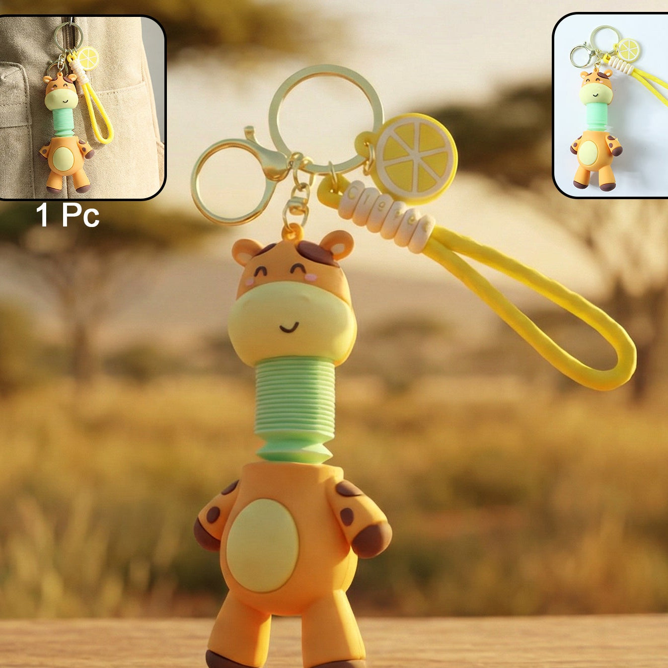 Cute Giraffe Spring Neck Keychain with Wrist Strap (1 Pc) - Happy Price - Image 1