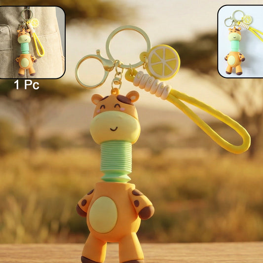 Cute Giraffe Spring Neck Keychain with Wrist Strap (1 Pc) - Happy Price - Image 1