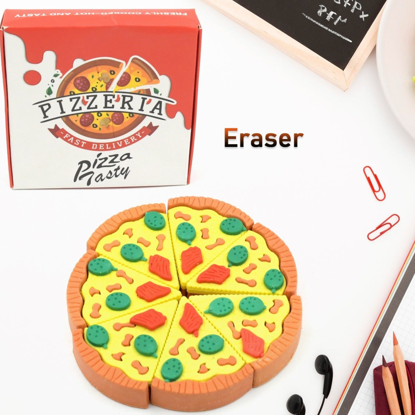 3d Pizza Slices Kids Favourite Food Eraser Pizza 7 Slice Eraser For Kids Adults Fast Food Lover Stationary Kit Fancy  Stylish Colorful Erasers For Return Gift Birthday Party School Prize - Happy Price - Image 1