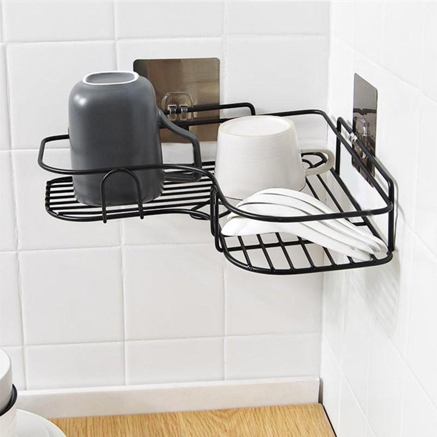 Self-adhesive Kitchen-bathroom Corner Shelf Organiser Storage Rack - Happy Price - Image 2