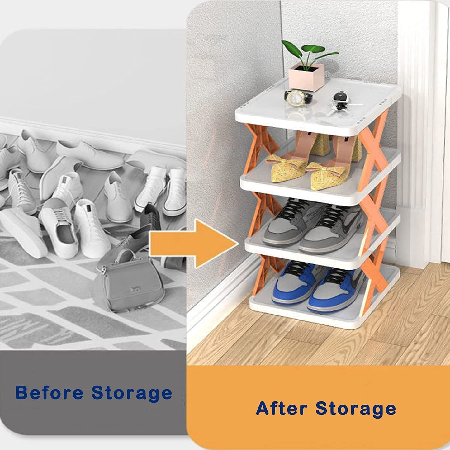 5 Tier Shoes Stand Shoe Tower Rack Suit For Small Spaces Closet Small Entryway Easy Assembly And Stable In Structure Corner Storage Cabinet For Saving Space - Happy Price - Image 5