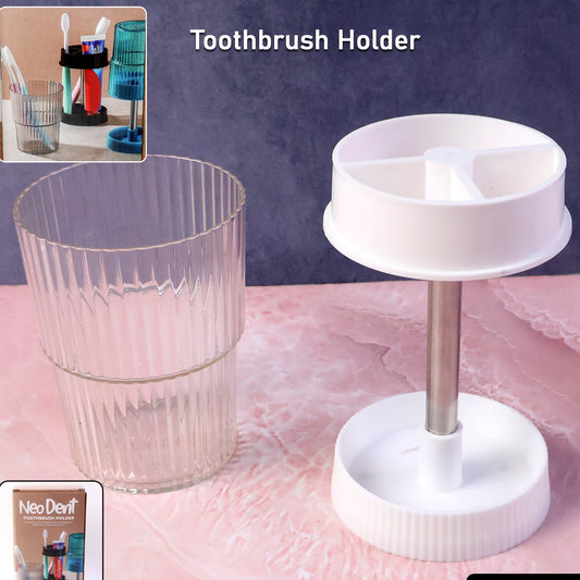 Rotating Bathroom Toothbrush Holder Stand with Organizer Tray and Cup (1 Pc) - Happy Price - Image 1