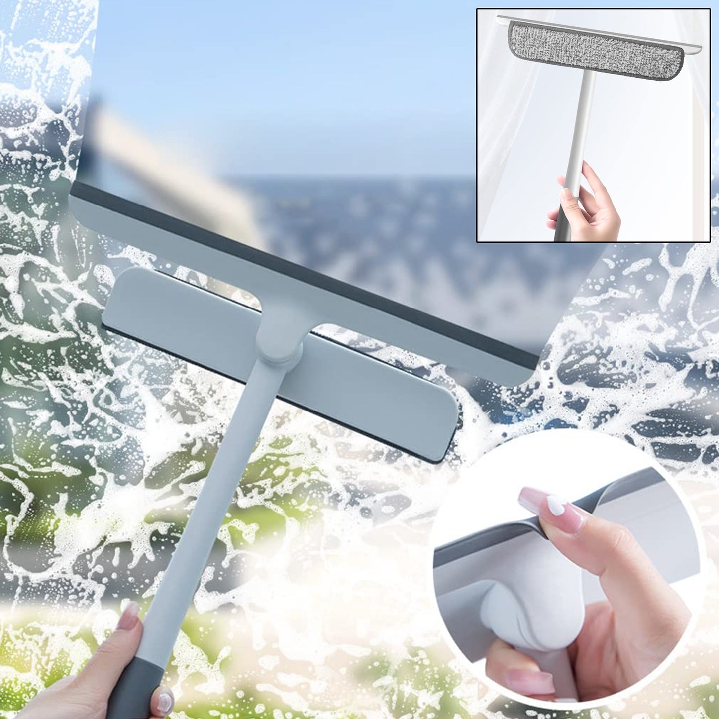 2-in-1 Window Cleaner Wiper with Microfiber Pad - 34cm Blade - Happy Price - Image 2