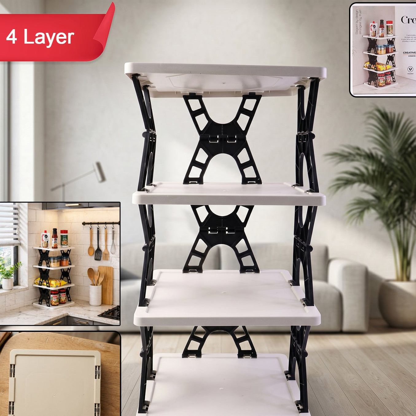 Foldable 4-Tier Multipurpose Storage Rack Organizer (1 Pc) - Great Price - Image 1