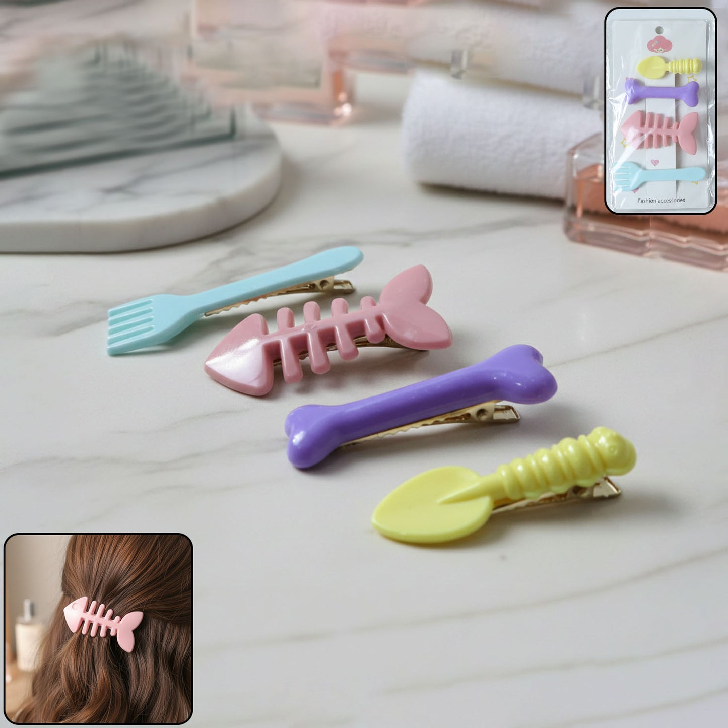 Cute Cartoon Hair Clips for Girls - 4 Pc Set - Happy Price - Image 2