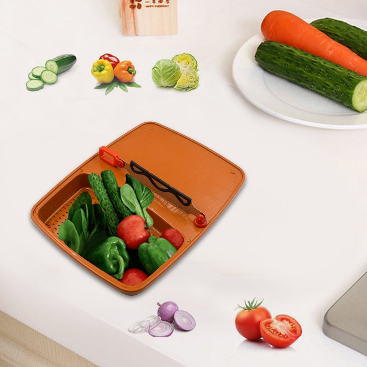 Cut N Wash Box And Tray Used In All Kinds Of Household Kitchen Purposes For Cutting And Washing Within Of Fruits And Vegetables. - Happy Price - Image 2
