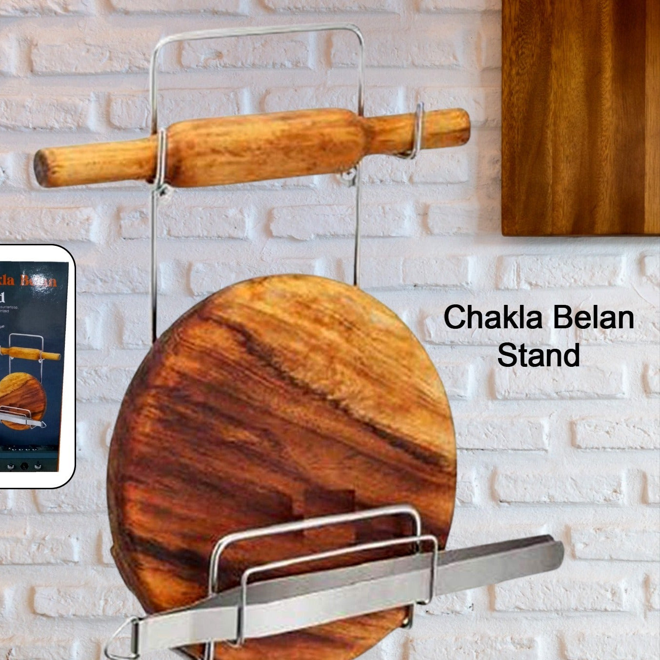 Chakla Belan Chimta Stand Rolling Pin Board Tong Holder Silver Stainless Steel Multi-purpose Rack For Kitchen (1 Pc ) - Happy Price - Image 1