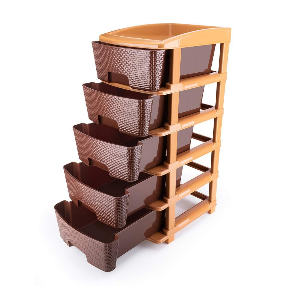5tier Plastic Modular Drawer System For Multiple Use (Brown Colour) - Happy Price - Image 6