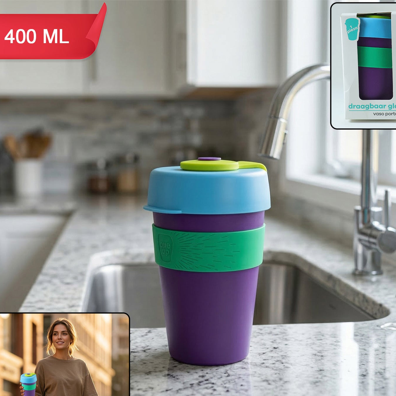 Colorful 400 ML Reusable Travel Mug with Spill-Proof Silicone Lid - 1 Pc - Great Price - Image 1