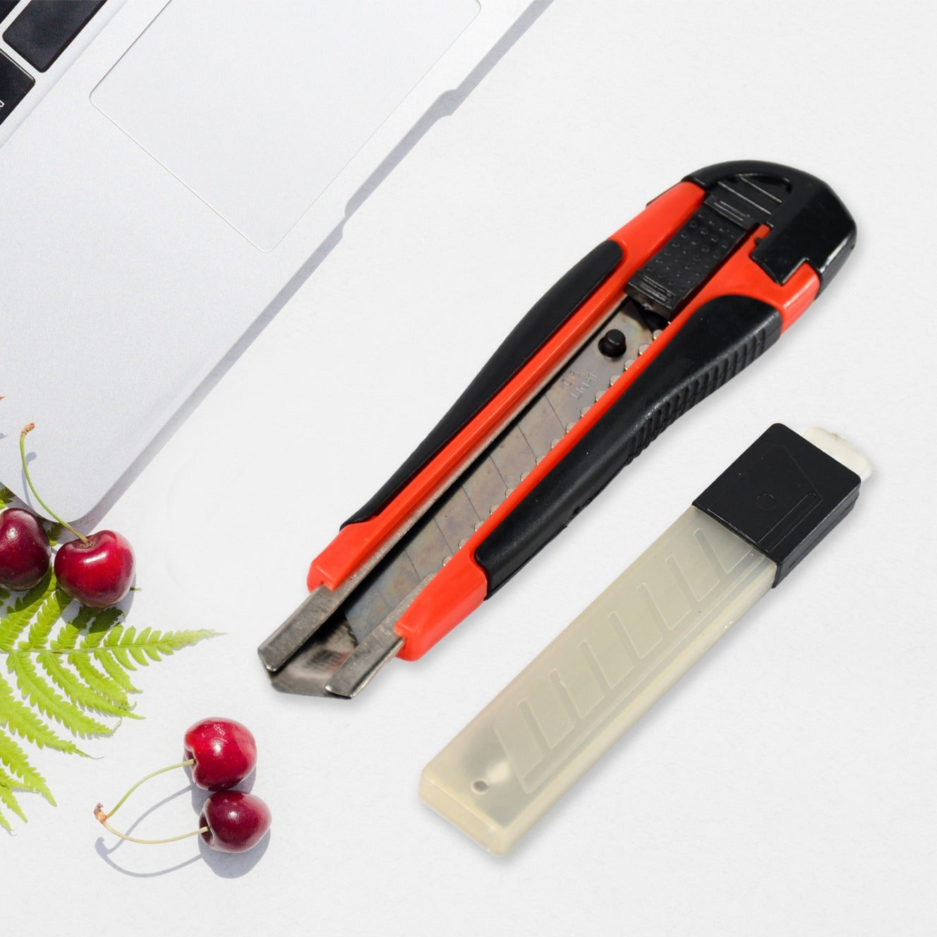 Heavy Duty 18 Mm Cutter Knife Set With Rubbered Handle With Extra Blades Best Use  For Office And Home Use - Happy Price - Image 1