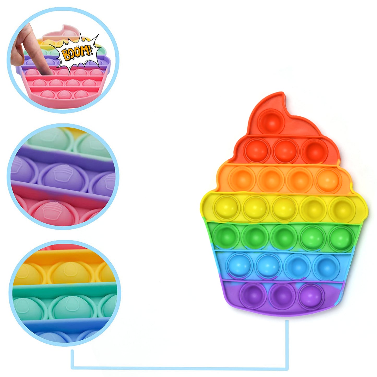 Ice Cream Softy- Fidget Popping Sounds Toy Bpa Free Silicone Push Bubbles Toy For Autism Stress Reliever Sensory Toy Pop It Toy - Happy Price - Image 2