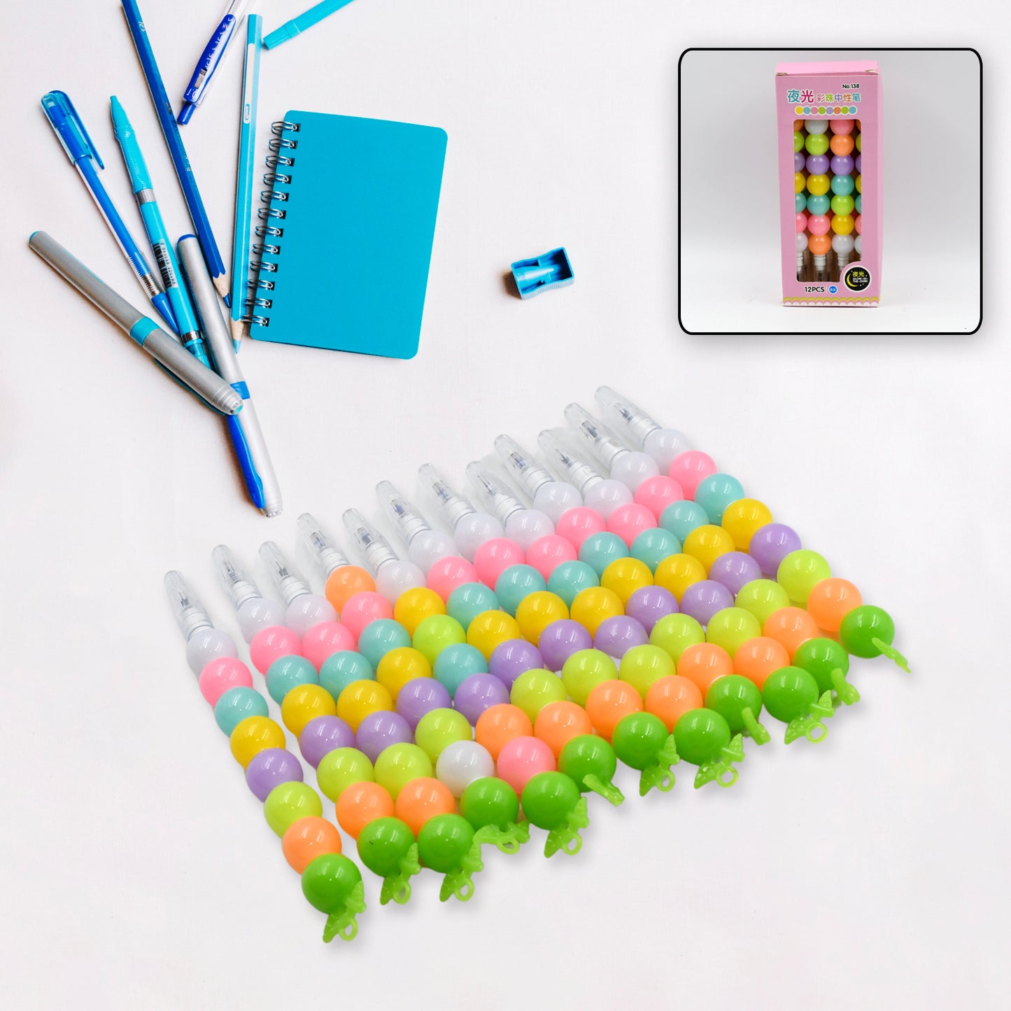 Stylish Pearls Pen Plastic Moti Non-sharpening Design Pen Multicolor Pearls Moti Gel Pen Fancy Designer Attractive Gel Pen For Kids Pack Of (12 Pc Set ) - Happy Price - Image 5
