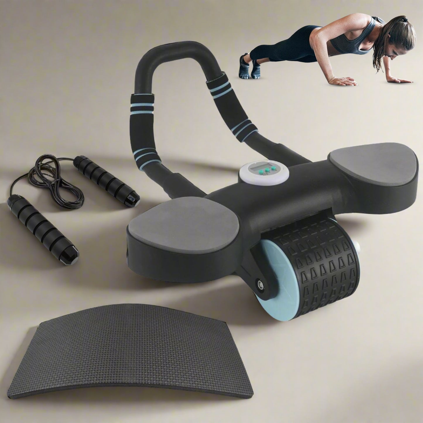 Abdominal Wheel Roller Widened Elbow Support Roller With Timer  Skipping Rope (1 Set) - Happy Price - Image 5