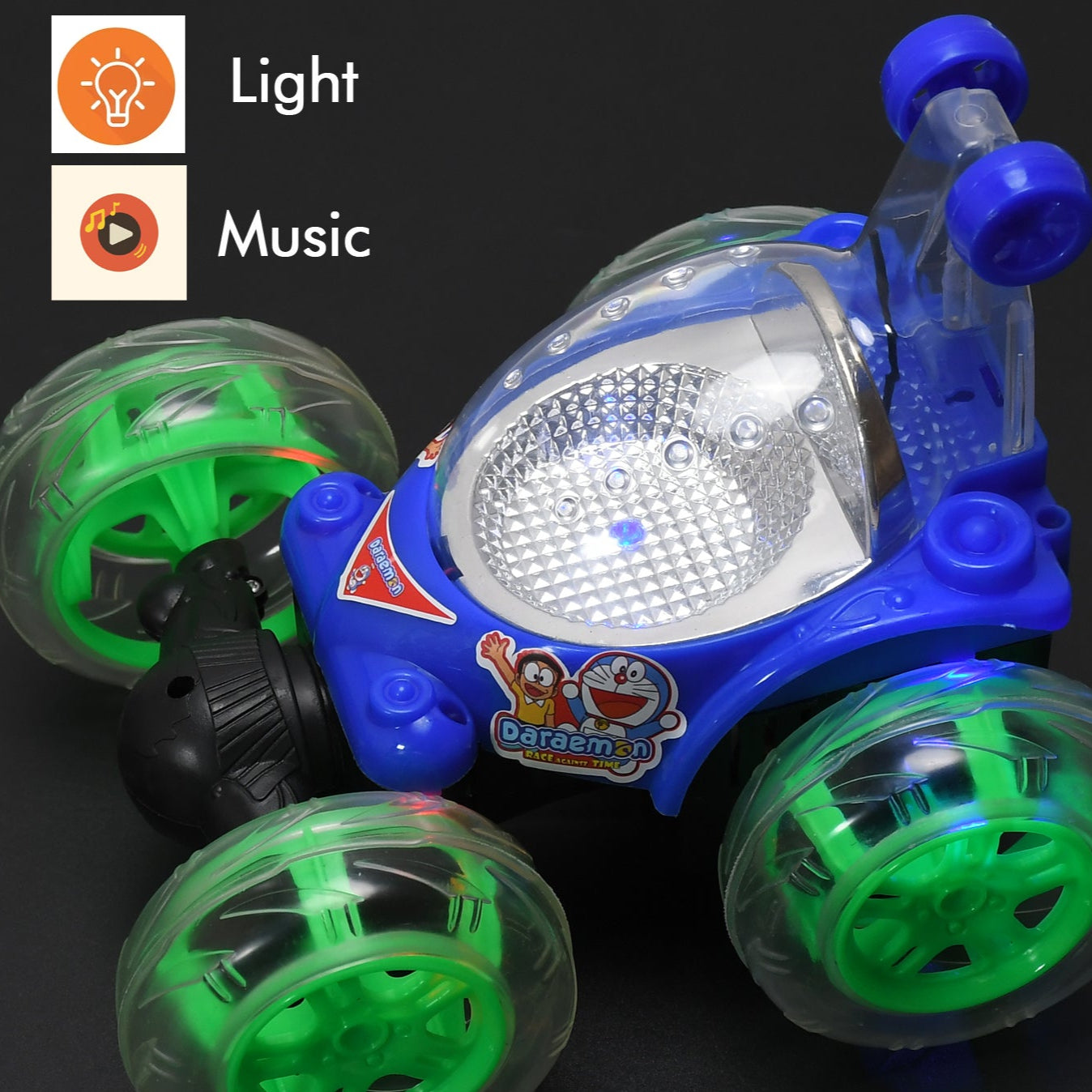Rechargeable 360 Degree Stunt Rolling Remote Control Car With Colourful 3d Lights And Music For Kids - Happy Price - Image 1