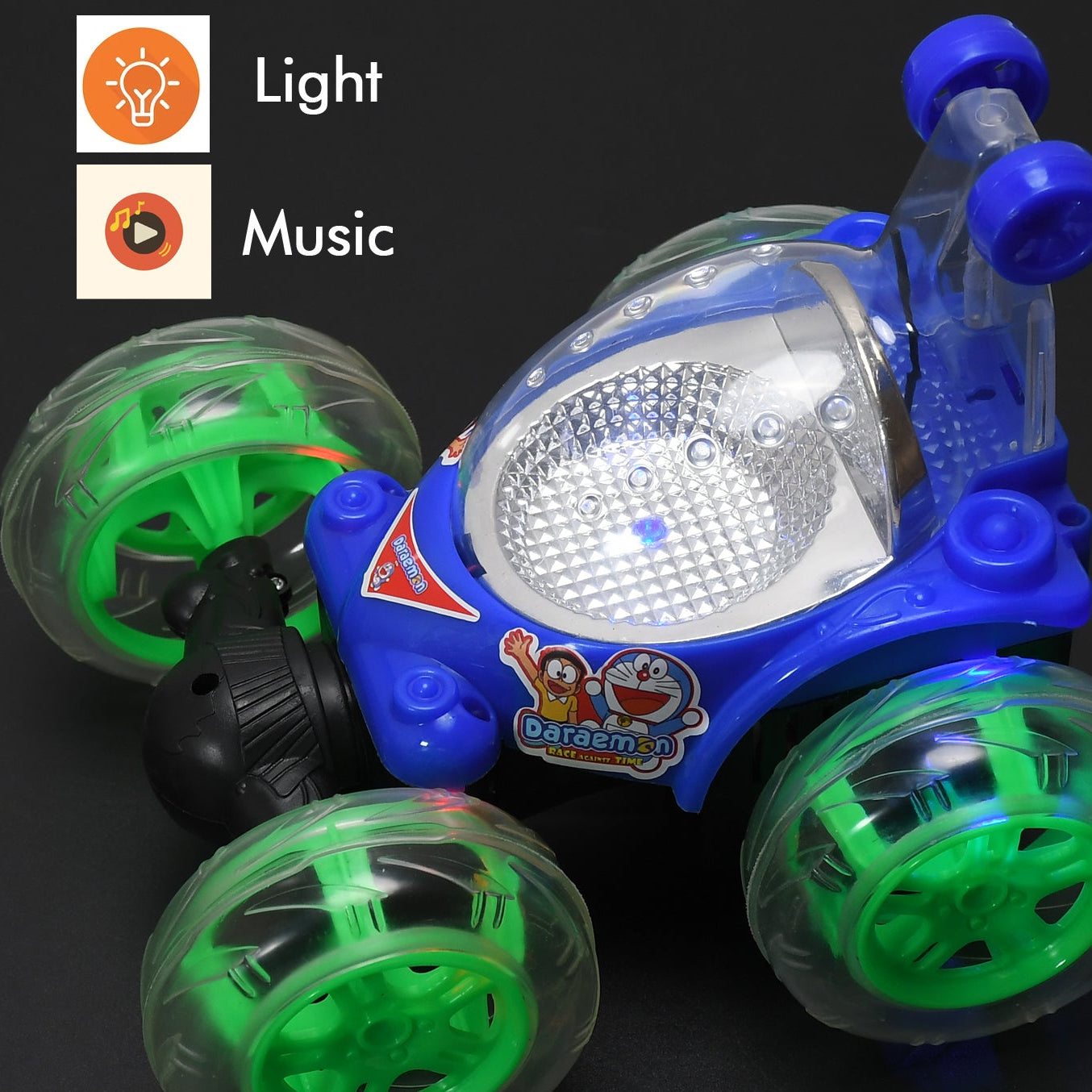 4482 Rechargeable 360 Degree Stunt Rolling Remote Control Car With Colourful 3d Lights And Music For Kids