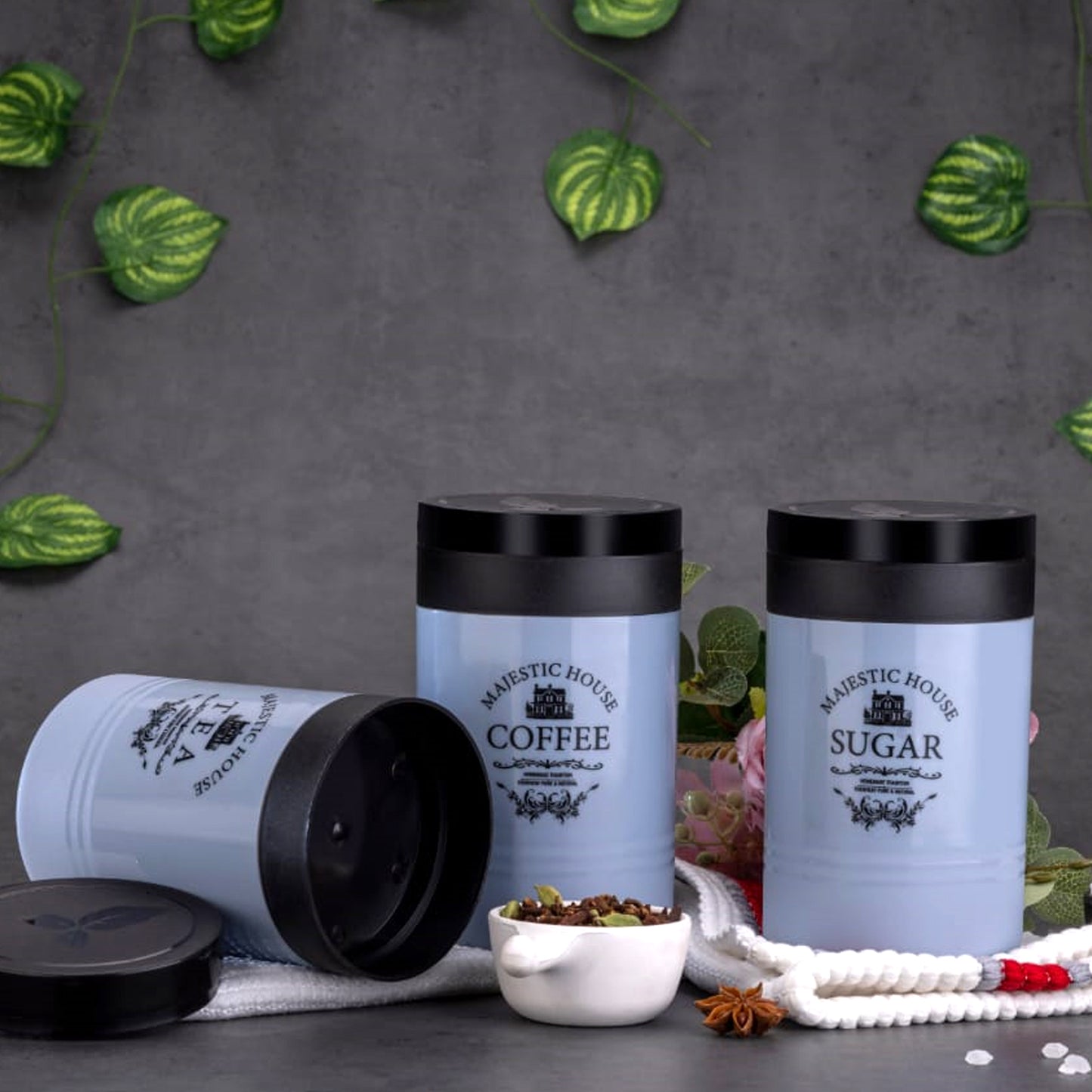 Accurate Seal Tea Sugar Coffee Container - 3 Pcs Plastic Damru Shaped Tea Coffee Sugar Canisters Jar New Airtight Food Seal Containers For Salt Dry Fruit Grocery Multicolor (3 Pcs Set) - Happy Price - Image 4