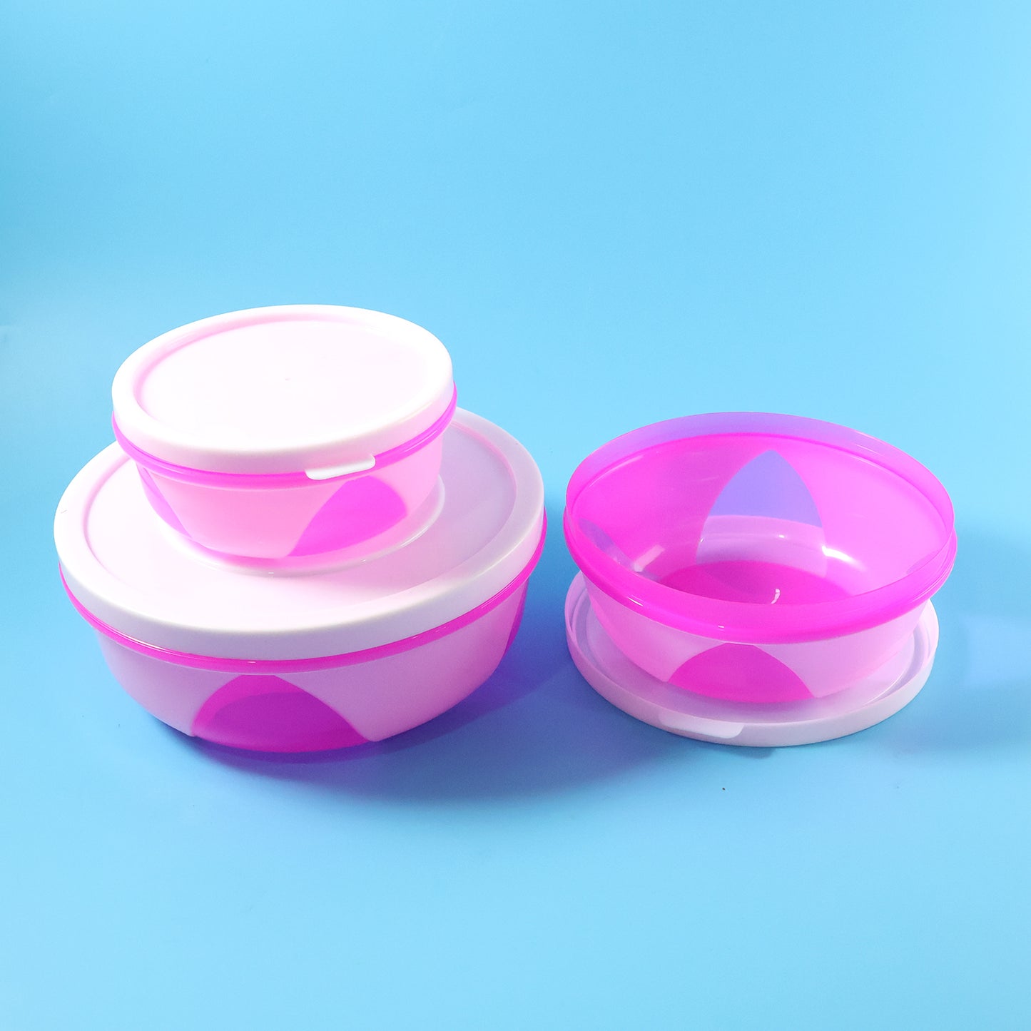 Apple Set of 3 Plastic Food Storage Containers with Lids - Pink & White - Happy Price - Image 4
