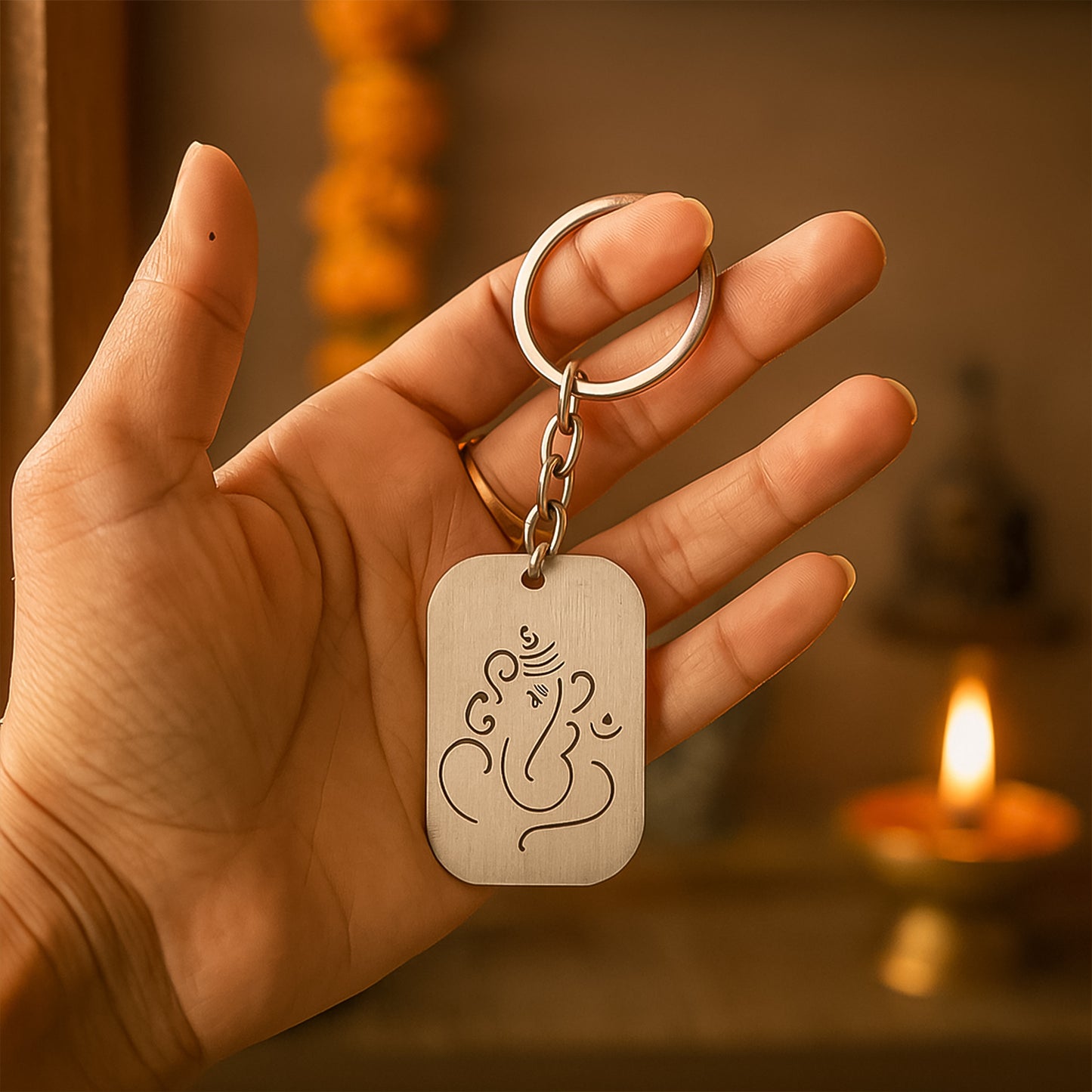 Ganesh Motif Metal Keychain - 1 Pc - Happy Price - Image 3