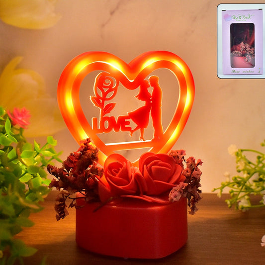 Romantic Couple Heart Showpiece with Rose Base - 1 Pc - Happy Price - Image 1