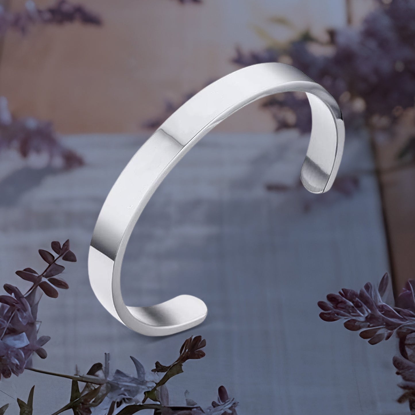 Minimalist Silver Stainless Steel Open Kada Bracelet (1 Pc) - Happy Price - Image 2