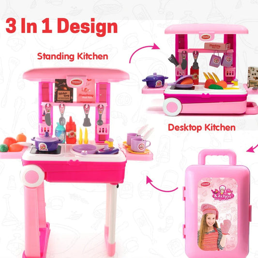3 In 1 Kitchen Set For Kids Portable Pretend Play Toys For Kids With Suitcase (1 Set) - Happy Price - Image 1