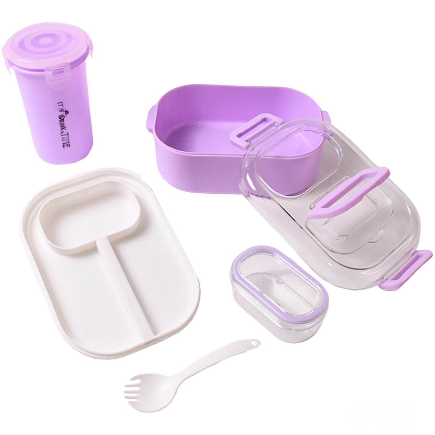 Plastic Lunch Box With Small Box Bottle  Sponn For Kids Lunch Box (4 Pc Set) - Happy Price - Image 5