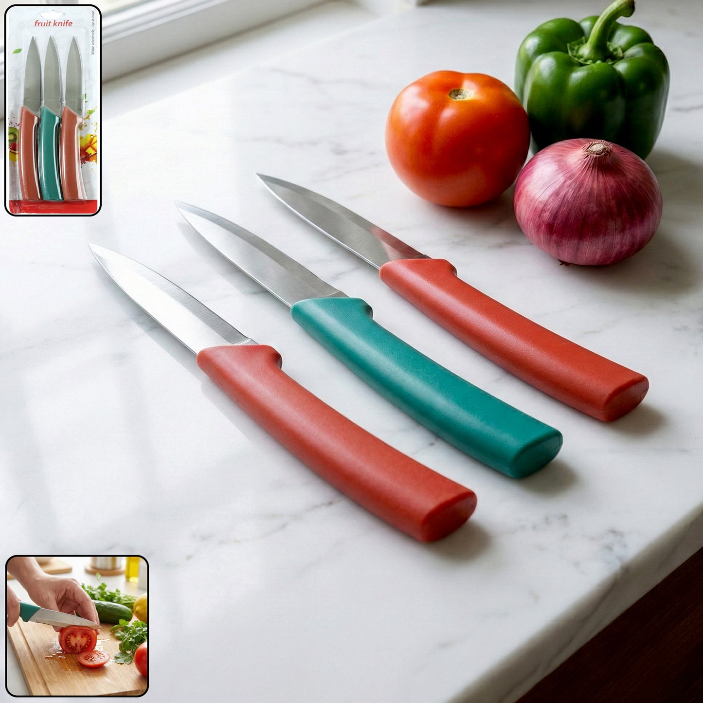 3-Piece Kitchen Utility Knife Set for Fruits & Vegetables - Happy Price - Image 2