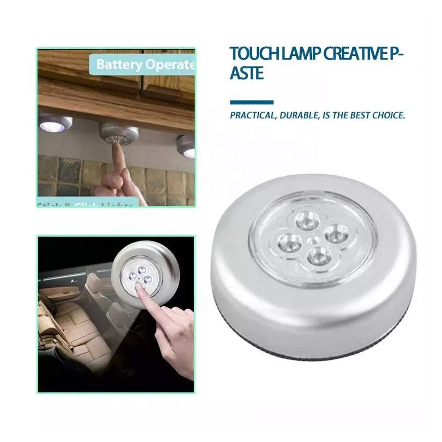 4 LED Battery-Powered Wireless Tap Light - Stick-On Push Lamp for Closets, Cabinets & More - Happy Price - Image 4