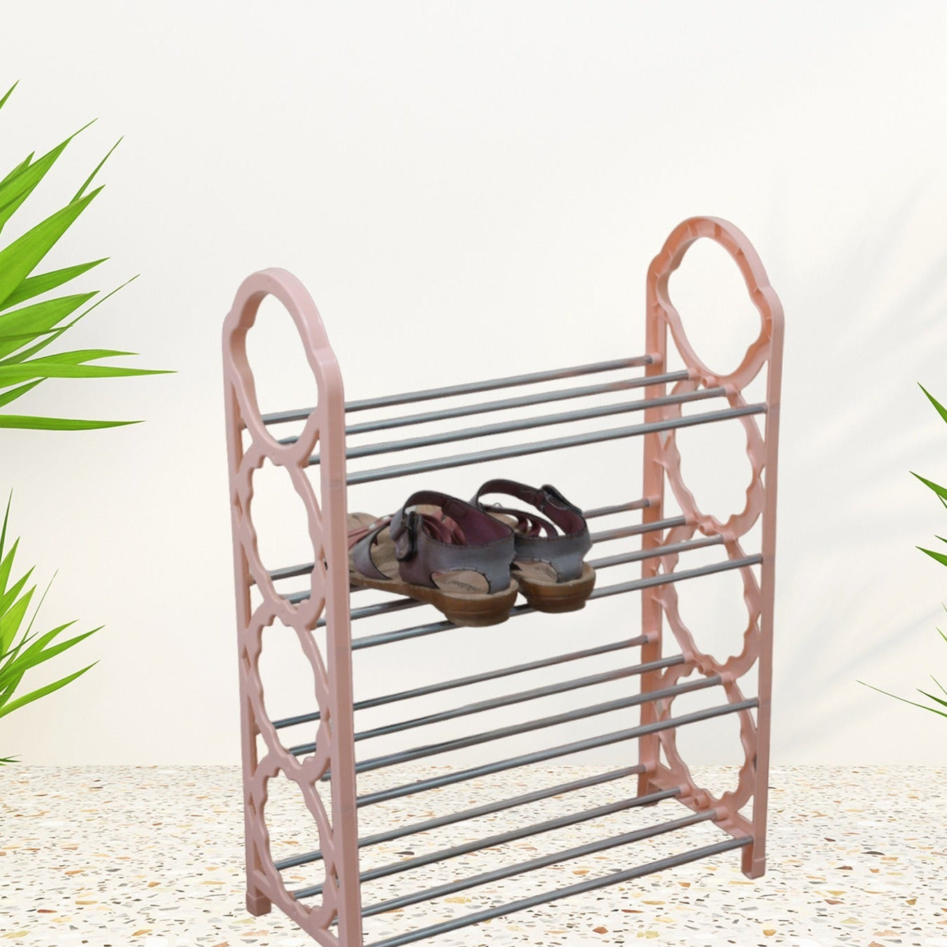 9392 Shoes Storage Shelf 4 Layer Spacesaving Shoes Show Rack Folding Shoe Rack Standing Shoe Rack Diy Shoes Storage Shelf Home Organizer For Bedroom Hallway And Closet Shoe Storage - Happy Price - Image 1